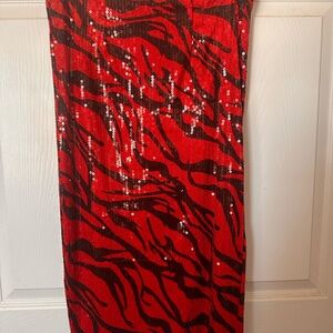 Red and Black Sequin Zebra Print Skirt